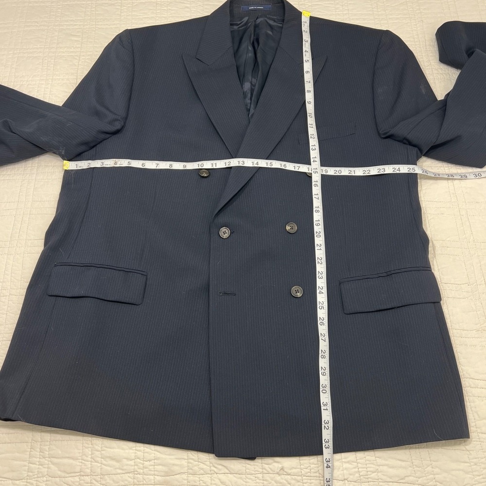 Ralph Lauren Mens Navy Textured Pinstripe Double Breasted Suit 48R 1998 *note - Picture 11 of 16